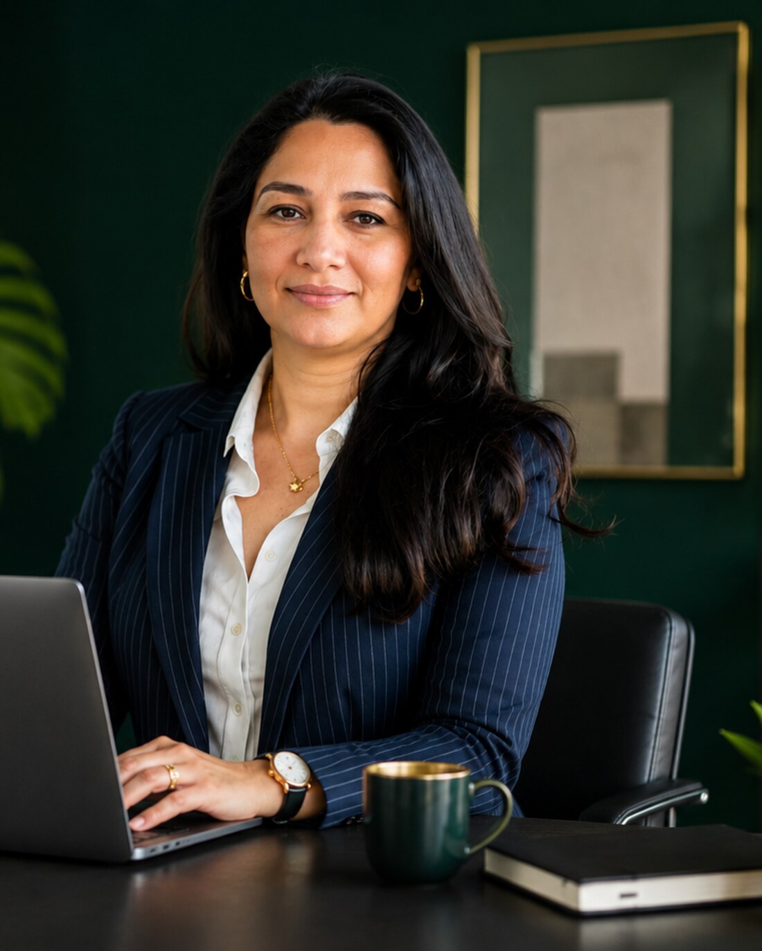 Mercedes of Emily's Tax Pro LLC working at her desk in the firm's office